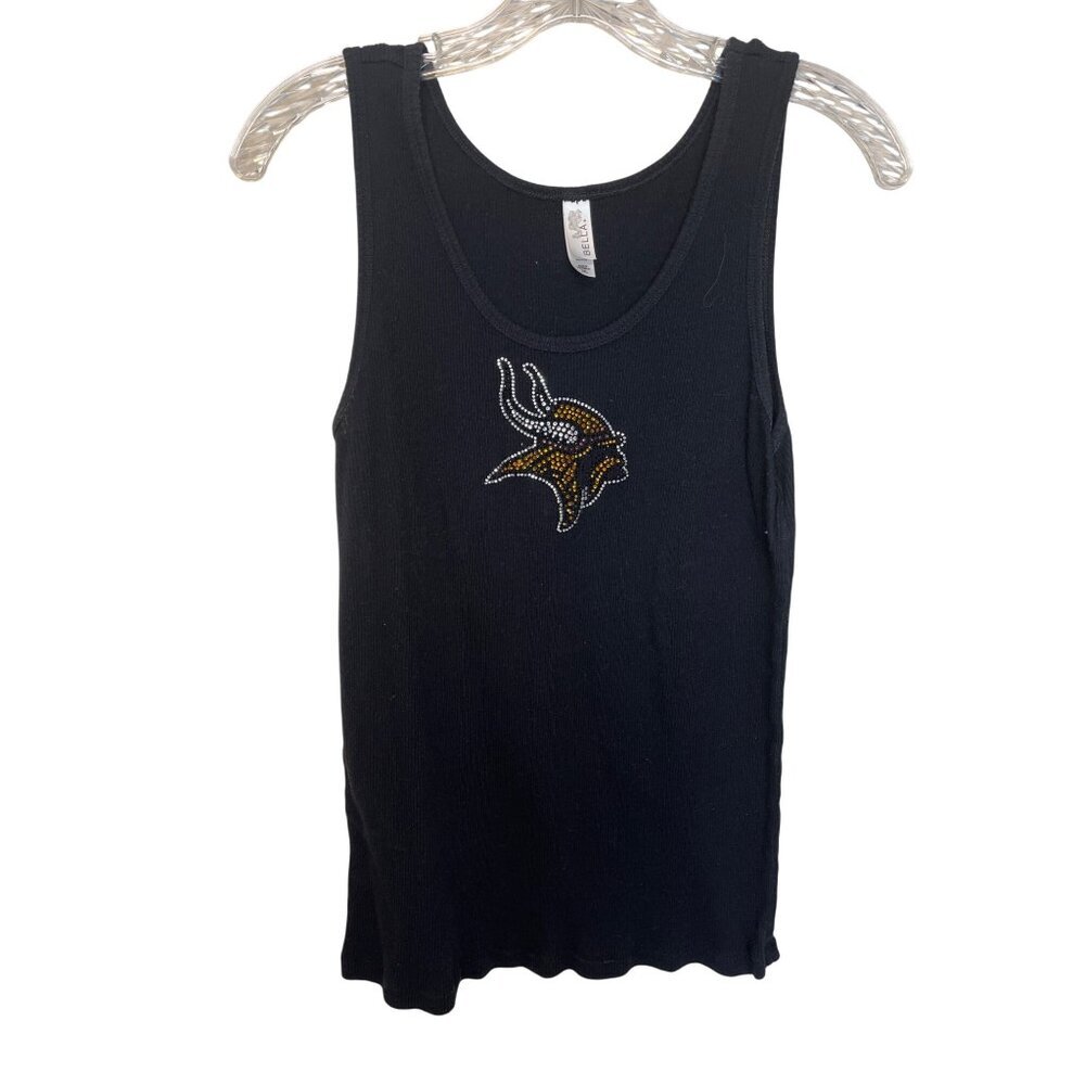 Bella Womens 2XL Black Tank Top With Rhinestone Viking Design